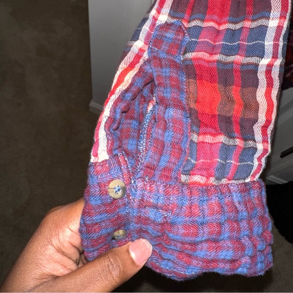 Free People Red, White, and Purple Plaid Button Down Shirt - Picture 6 of 10
